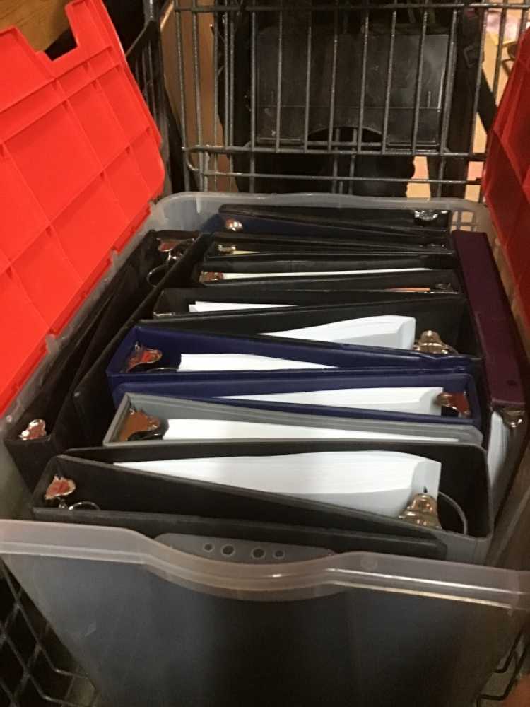 Clear Plastic Bin Red Top Bin Of Binders