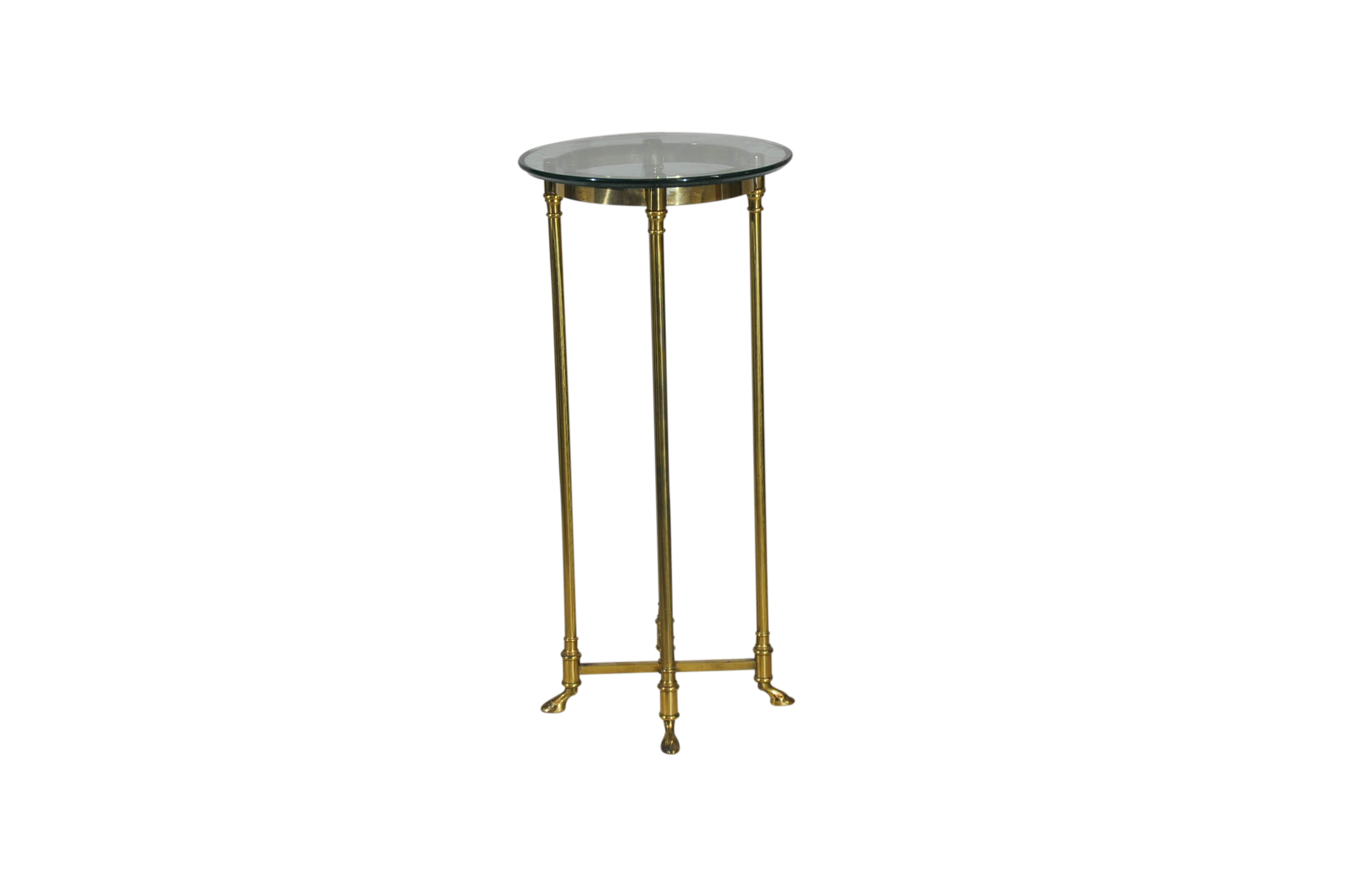 Hollywood Regency Brass And Glass Top Tall Side Table / Plant Stand